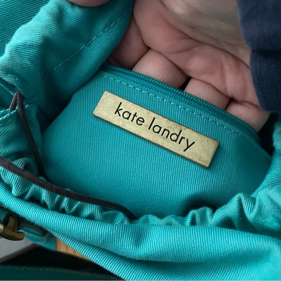 Kate Landry straw and teal leather tote bag - Picture 8 of 9